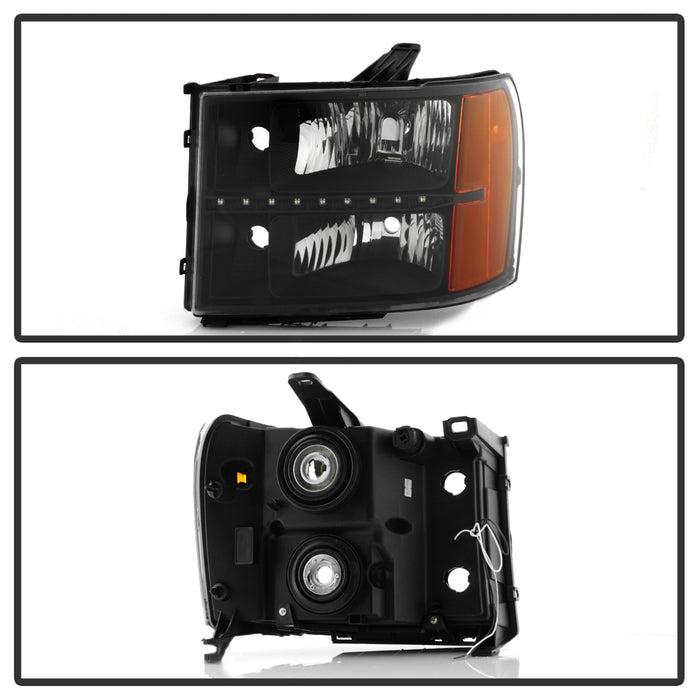 SPYDER xTune GMC Sierra 07-13 Headlights with Daytime LED Running Light - Black HD-JH-GSIE07-LED-BK 9037429