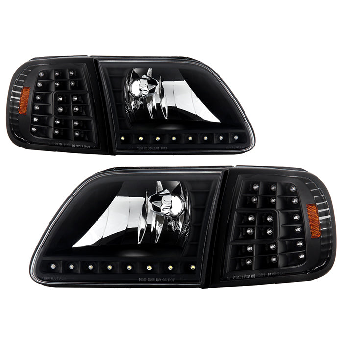 SPYDER Xtune Ford F150 97-03 Crystal Headlights w/ Clear LED Corners Black HD-ON-FF15097-LED-SET-BK 5014184