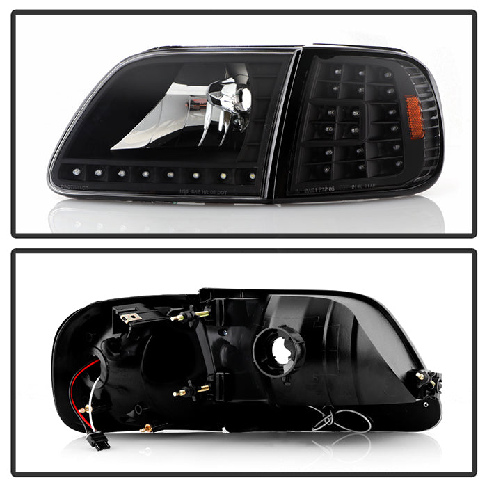SPYDER Xtune Ford F150 97-03 Crystal Headlights w/ Clear LED Corners Black HD-ON-FF15097-LED-SET-BK 5014184
