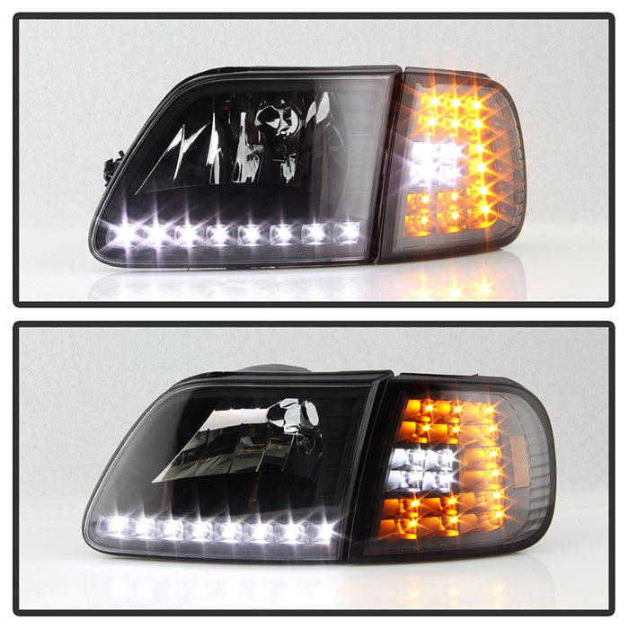 SPYDER Xtune Ford F150 97-03 Crystal Headlights w/ Clear LED Corners Black HD-ON-FF15097-LED-SET-BK 5014184