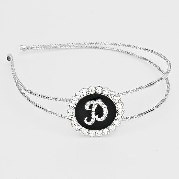 -D- Crystal Accented Initial Monogram Headband