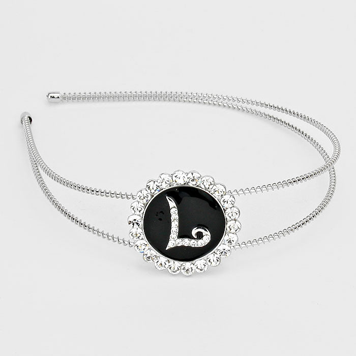 -L- Crystal Accented Initial Monogram Headband