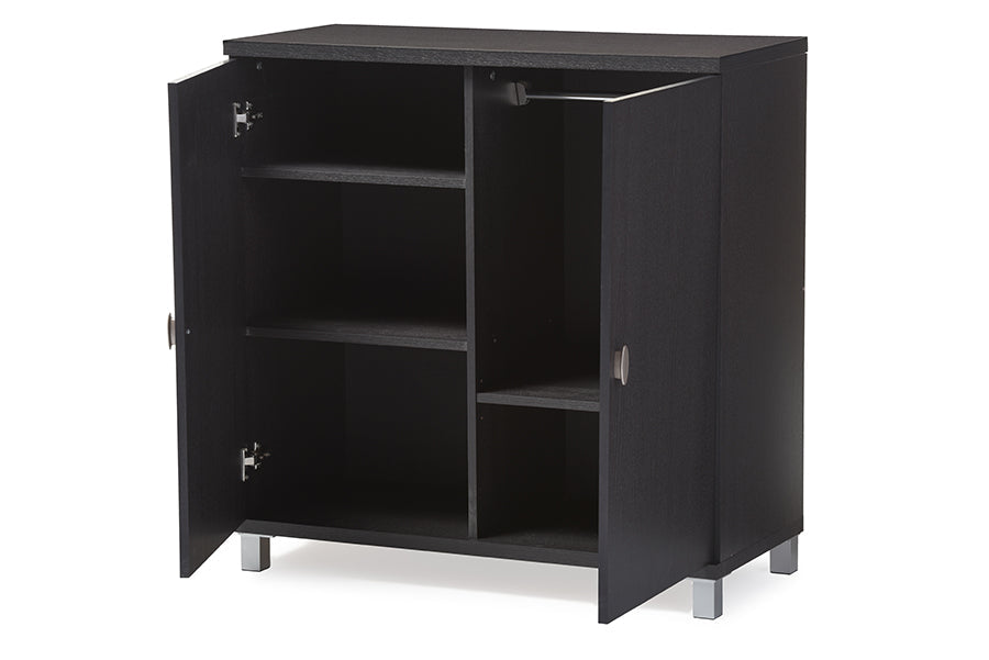 Baxton Studio Marcy Modern and Contemporary Dark Brown Wood Entryway Handbags or School Bags Storage Sideboard Cabinet