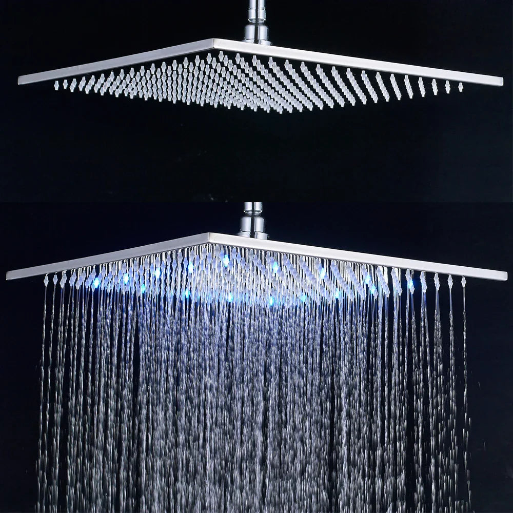Rozin Rainfall Shower Head With LED Light Square Brass Design