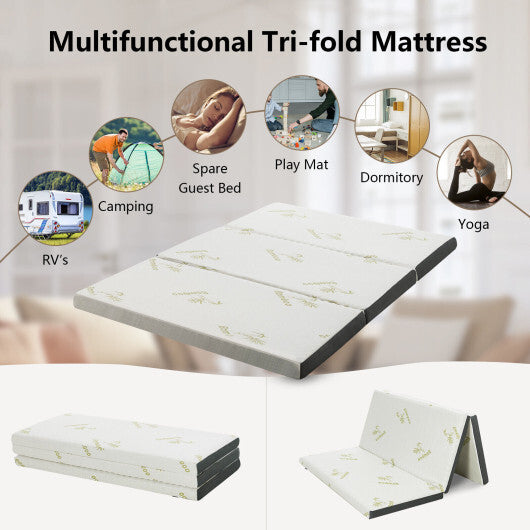 Portable Tri-fold Memory Foam Floor Mattress Topper Portable with Carrying Bag-M
