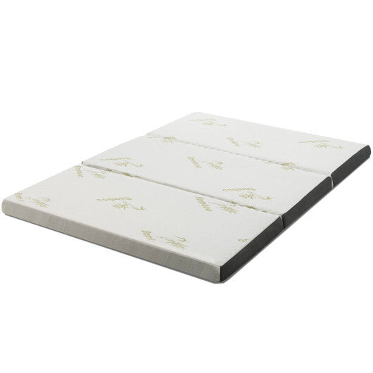 Portable Tri-fold Memory Foam Floor Mattress Topper Portable with Carrying Bag-M