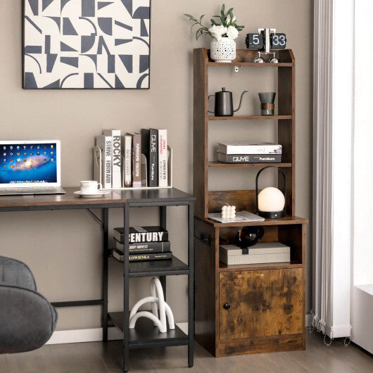 6-Tier Bookshelf Nightstand with Charging Station and Cabinet-Rustic Brown