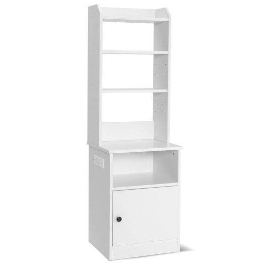 6-Tier Bookshelf Nightstand with Charging Station and Cabinet-Rustic Brown
