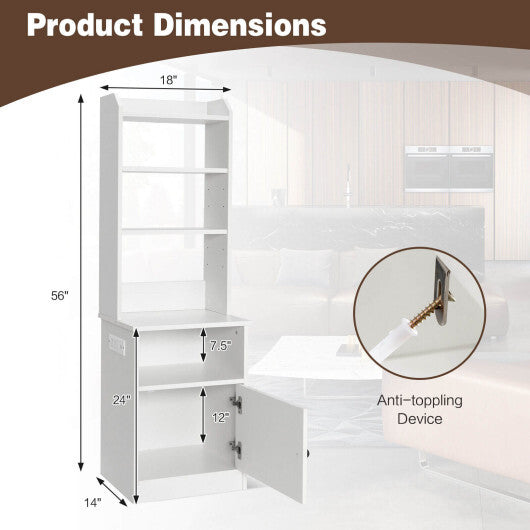 6-Tier Bookshelf Nightstand with Charging Station and Cabinet-Rustic Brown
