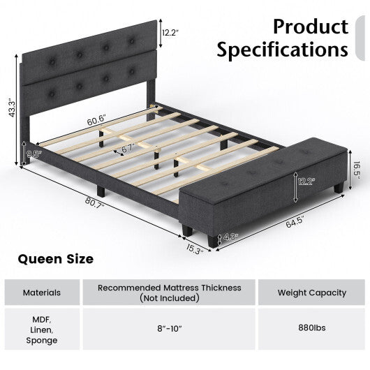 Twin/Full/Queen Upholstered Bed Frame with Ottoman Storage-Full Size