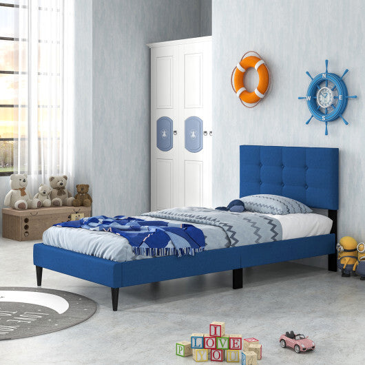 Twin Size Upholstered Platform Bed with Button Tufted Headboard-Gray