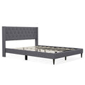 Queen Size Upholstered Platform Bed with Button Tufted Wingback Headboard-Blue
