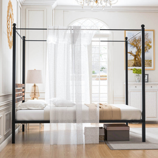 Queen Size Canopy Bed Frame with Under Bed Storage-Twin Size