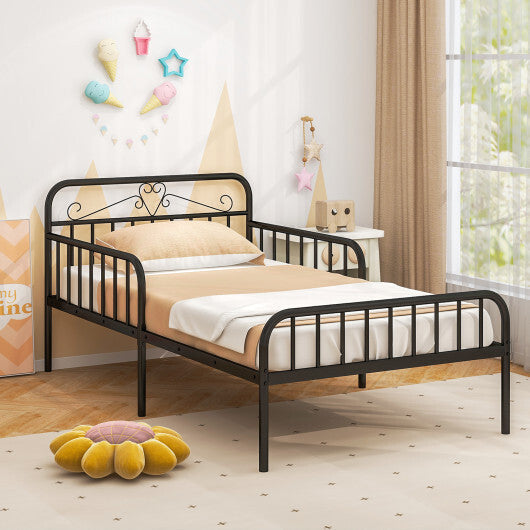 Twin Size Bed Frame with Headboard and Safety Side Guardrails-Gold