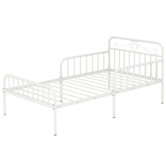 Twin Size Bed Frame with Headboard and Safety Side Guardrails-Gold