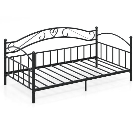 Twin Size Metal Daybed Frame with Headboard for Bedroom-White