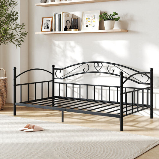 Twin Size Metal Daybed Frame with Headboard for Bedroom-White
