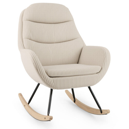 Upholstered Rocking Chair Nursery Glider Rocker with Padded Backrest and Seat-Beige