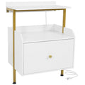 Wall-mounted Nightstand with LED Lights and Charging Station for Bedroom-White