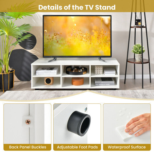 TV Stand for TV up to 55 Inch with 6 Storage Compartments-White