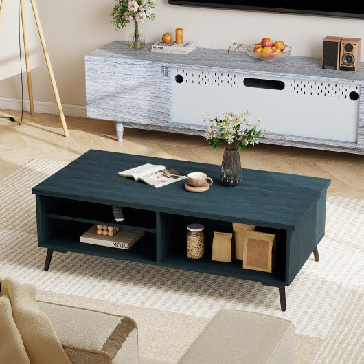 2-Tier Mid Century Modern Coffee Table with Storage Shelves Compartments-Walnut