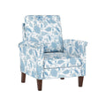 Floral Accent Chair Farmhouse Boho Armchair with Solid Wood Legs and High Back-Blue
