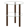 2-Tier Round End Table with Clear Tempered Glass Top and Shelf-Brown