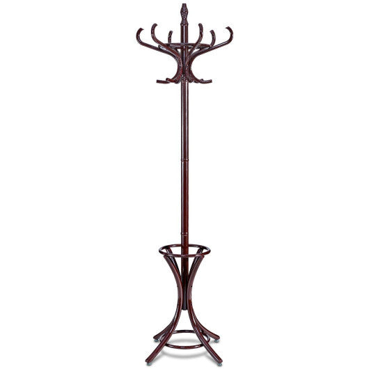 Wood Standing Hat Coat Rack with Umbrella Stand-Black
