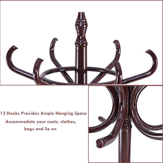 Wood Standing Hat Coat Rack with Umbrella Stand-Black