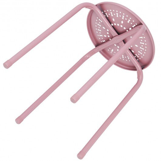 Set of 6 Stackable Multifunctional Daisy Design Backless Round Metal Stool Set-Black