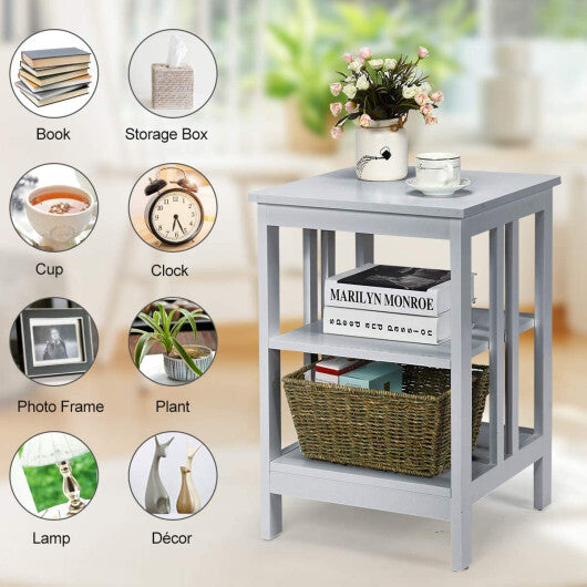 2 Pieces 3-Tier Nightstand with Reinforced Bars and Stable Structure-Dark Brown