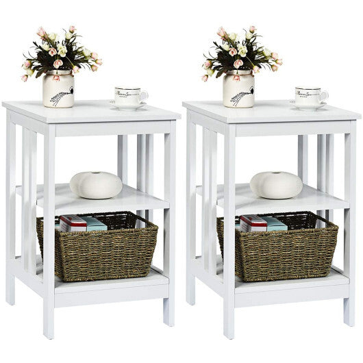 2 Pieces 3-Tier Nightstand with Reinforced Bars and Stable Structure-Dark Brown