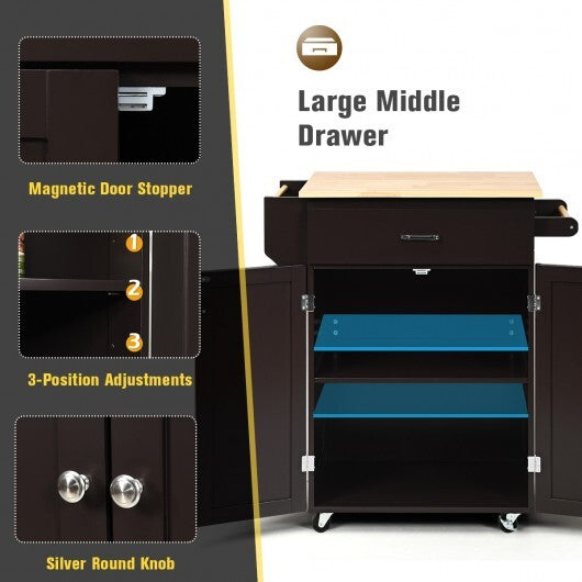 Utility Rolling Storage Cabinet Kitchen Island Cart with Spice Rack-White