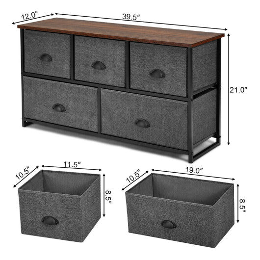 Dresser Storage Tower with 5 Foldable Cloth Storage Cubes-Black