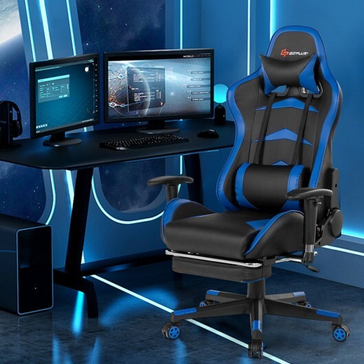 Massage Gaming Chair with Footrest-Pink