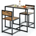 3 Pieces Dining Set Compact Table and 2 Chair with Metal Frame for Small Space-Oak