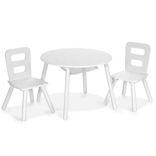 Wood Activity Kids Table and Chair Set with Center Mesh Storage for Snack Time and Homework-Pink