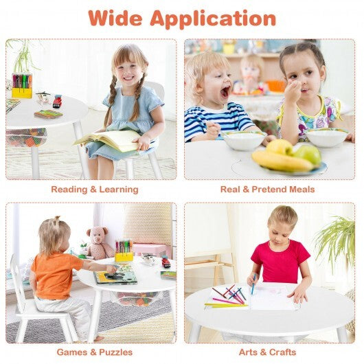 Wood Activity Kids Table and Chair Set with Center Mesh Storage for Snack Time and Homework-Pink