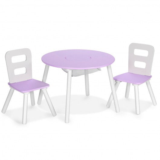 Wood Activity Kids Table and Chair Set with Center Mesh Storage for Snack Time and Homework-Pink