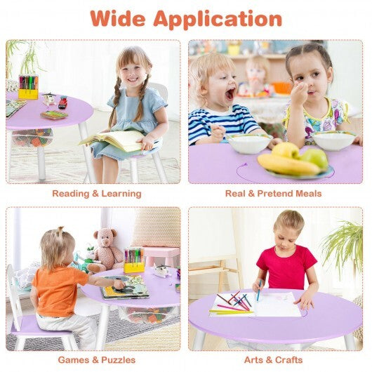 Wood Activity Kids Table and Chair Set with Center Mesh Storage for Snack Time and Homework-Pink