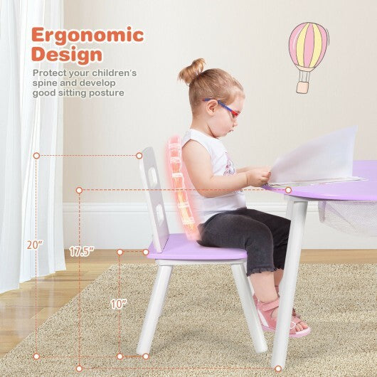 Wood Activity Kids Table and Chair Set with Center Mesh Storage for Snack Time and Homework-Pink