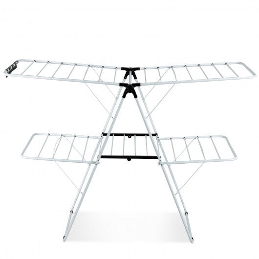 2-Tier Foldable Clothes Drying Rack with Adjustable Gullwing