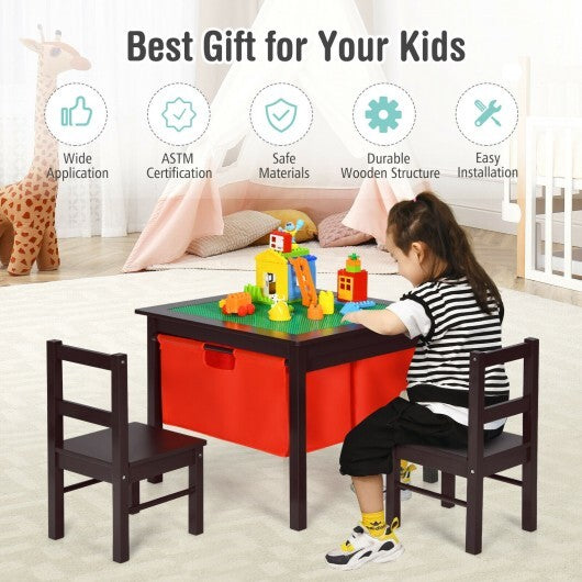 2-in-1 Kids Double-sided Activity Building Block Table with Drawers-White