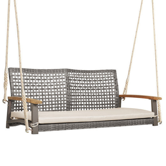 2-Person Patio Wicker Hanging Swing Chair-Black