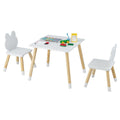 3 Pieces Kids Wooden Table and Chair Set with Cute Froggy Design-White