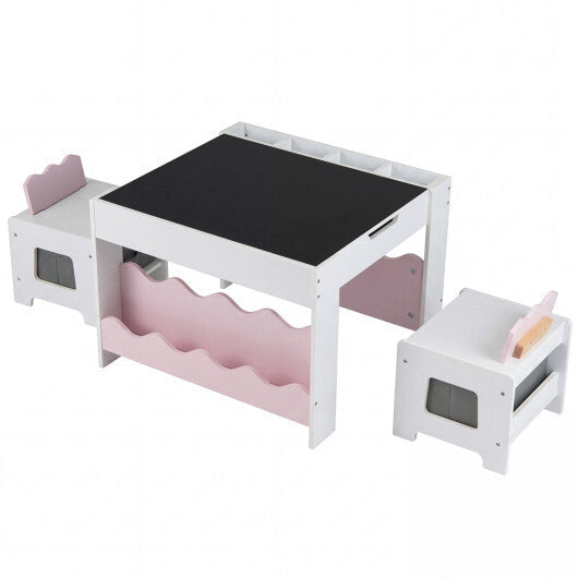 Multi-purpose Activity Kids Table and Chairs Set with Double-sided Tabletop-Gray