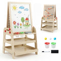 2-in-1 Kids Art Easel with Magnetic Whiteboard and Marble Run Game-Natural