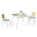 3 Pieces Kids Table and Chairs Set with Animal Patterns for Aged 3-6 Years Old