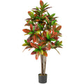 5 FT Tall Artificial Croton Plant with Gradient Leaves and Nursery Pot-2 Pack