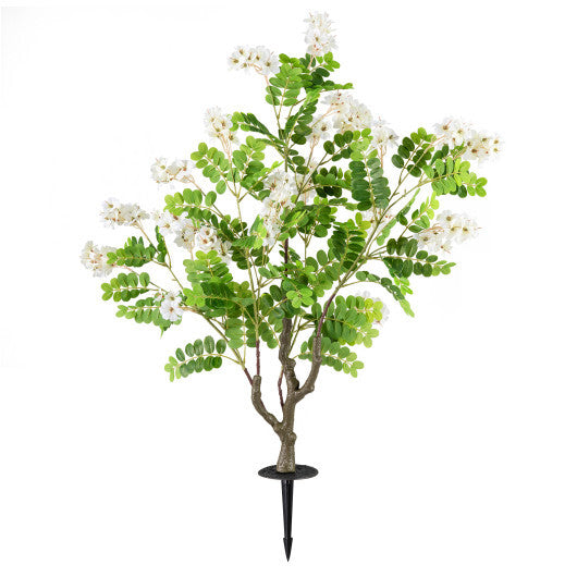 2 Pack Artificial Locust Flower Trees 39 Inch Fake Evergreen Shrubs with Ground Spikes-White